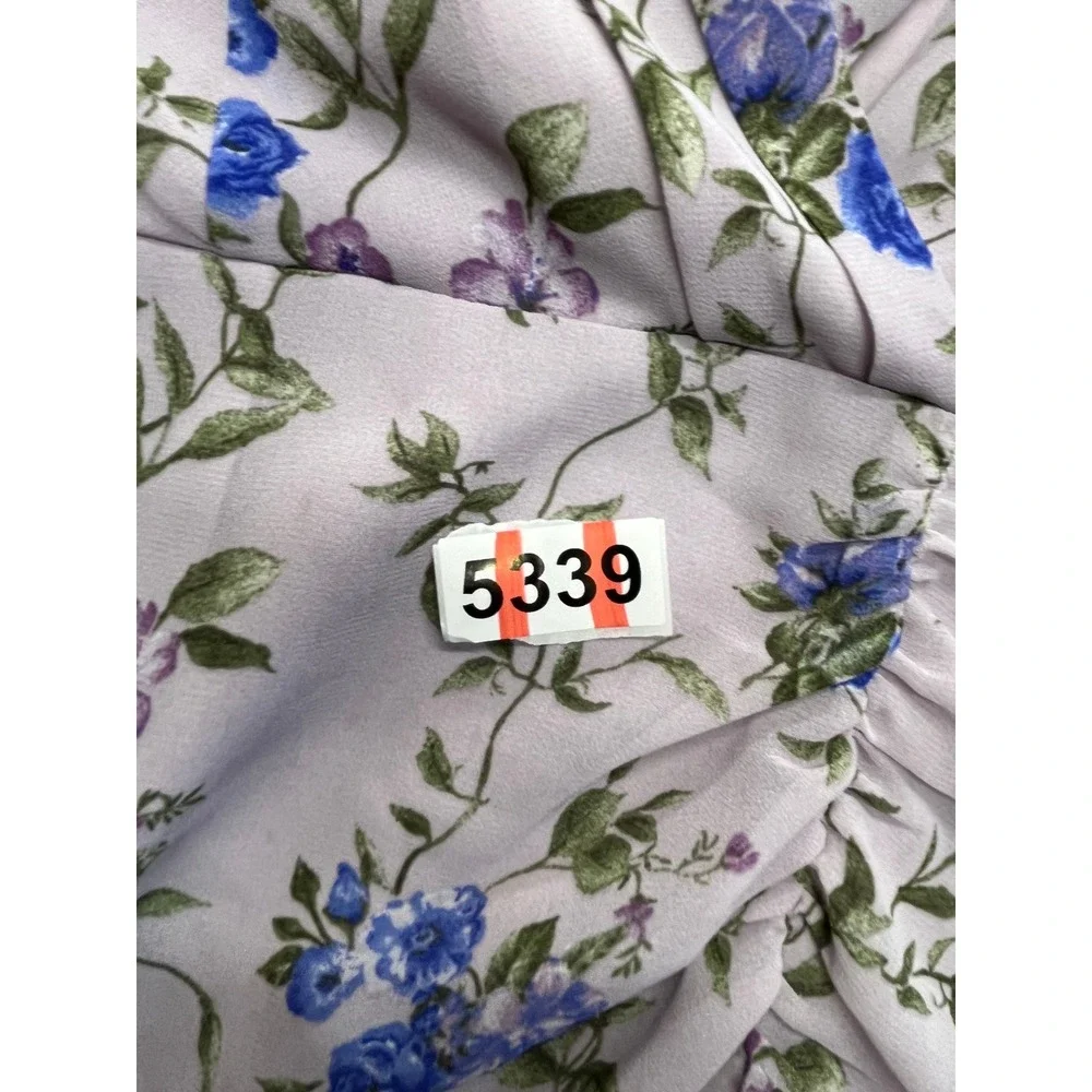 Forever 21 Lavender Blue Floral Ruched Mini Dress‎ Long Sleeve Surplice V-Neck S